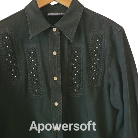 Lafei Nier 100% cotton Western Rodeo button down shirt / shacket. Rhinestones - Picture 3 of 8